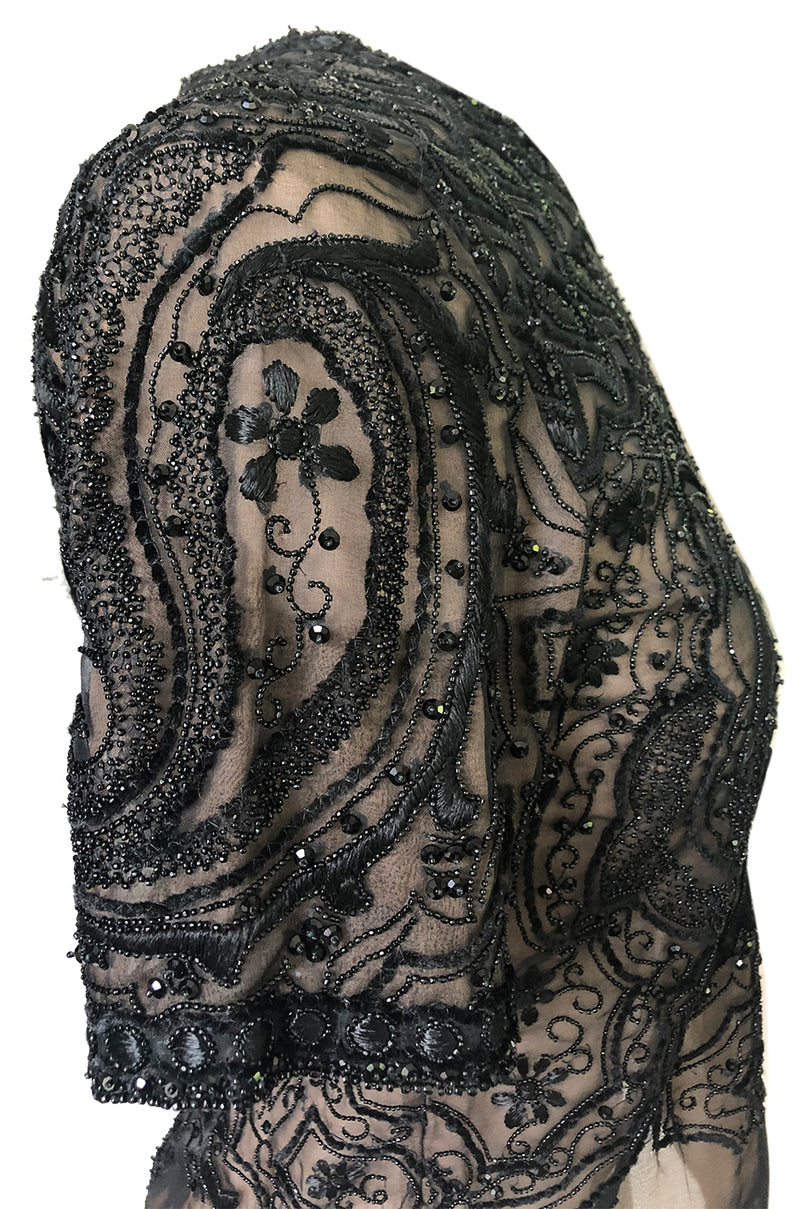 Early 1980s Yves Saint Laurent Haute Couture Hand Embroidered & Beaded Silk Chiffon Top