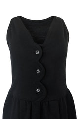 1960s James Galanos Scalloped Front Dress w Rhinestone Buttons