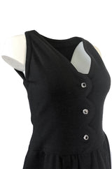 1960s James Galanos Scalloped Front Dress w Rhinestone Buttons
