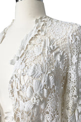 c.1900s Antique Handmade White 3D Floral Irish Crochet Lace Jacket