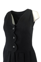 1960s James Galanos Scalloped Front Dress w Rhinestone Buttons