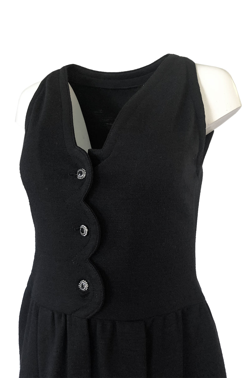 1960s James Galanos Scalloped Front Dress w Rhinestone Buttons
