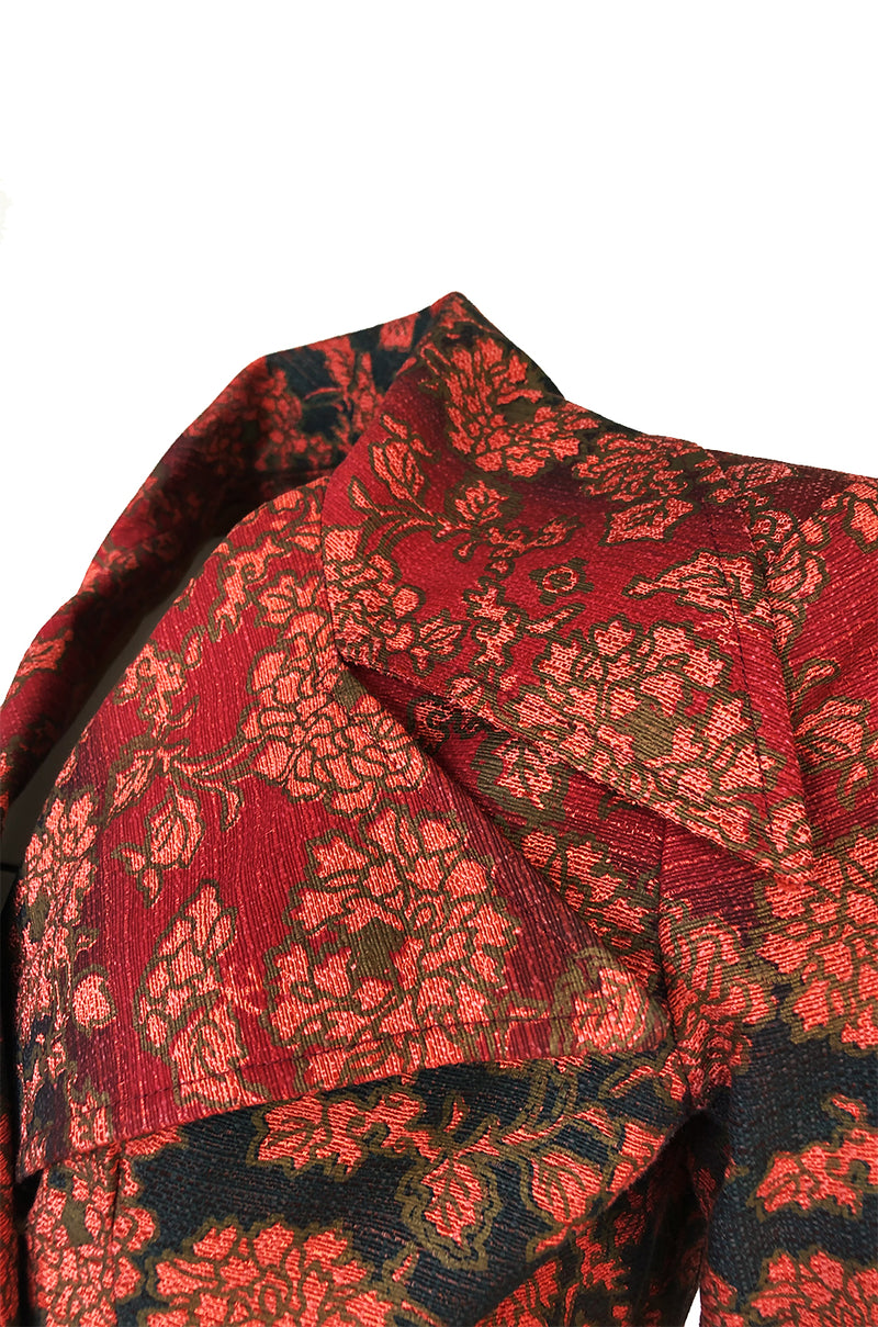 Rare c.1969 Yves Saint Laurent Floral Cotton Canvas Brocade Spy Coat