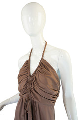 1970s Taupe Jersey Halter Maxi Dress