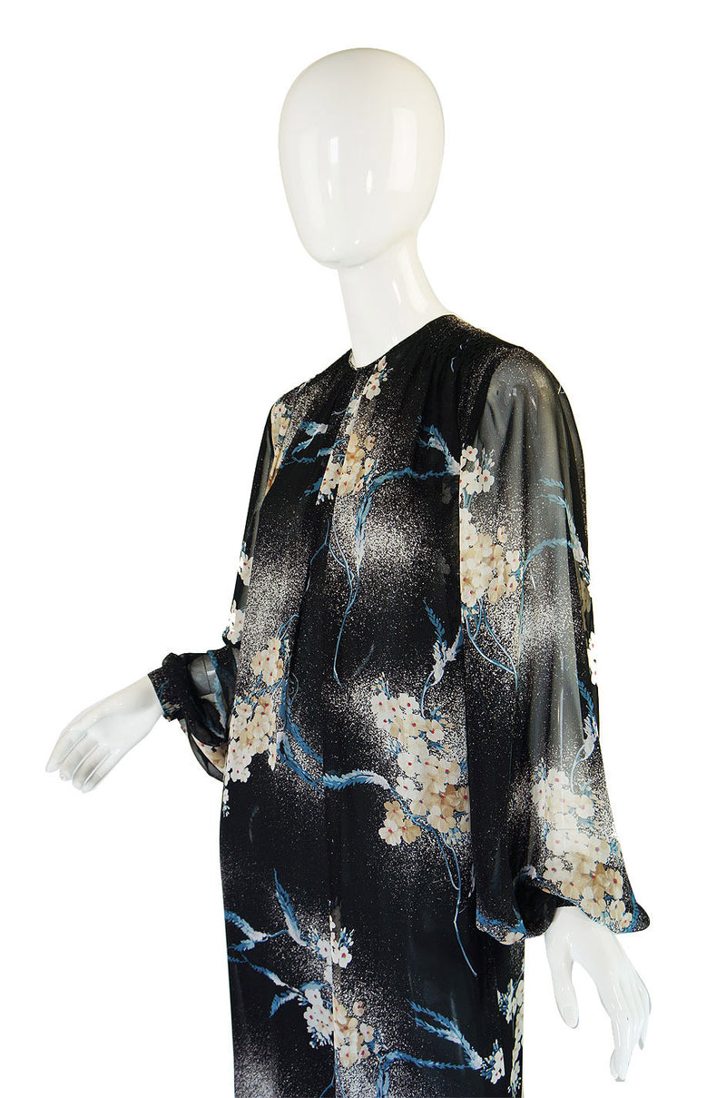 1970s Silk Chiffon Hanae Mori Maxi Dress