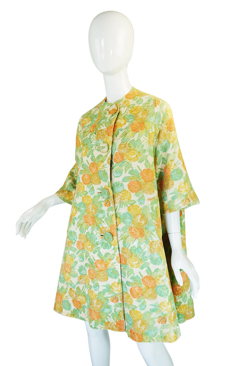 1960s Pastel Floral Brocade Swing Coat