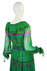 1960s Silk Chiffon with Gold Maxi Dress