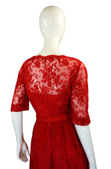 1950s Rare Red Lace Hardy Amies Dress