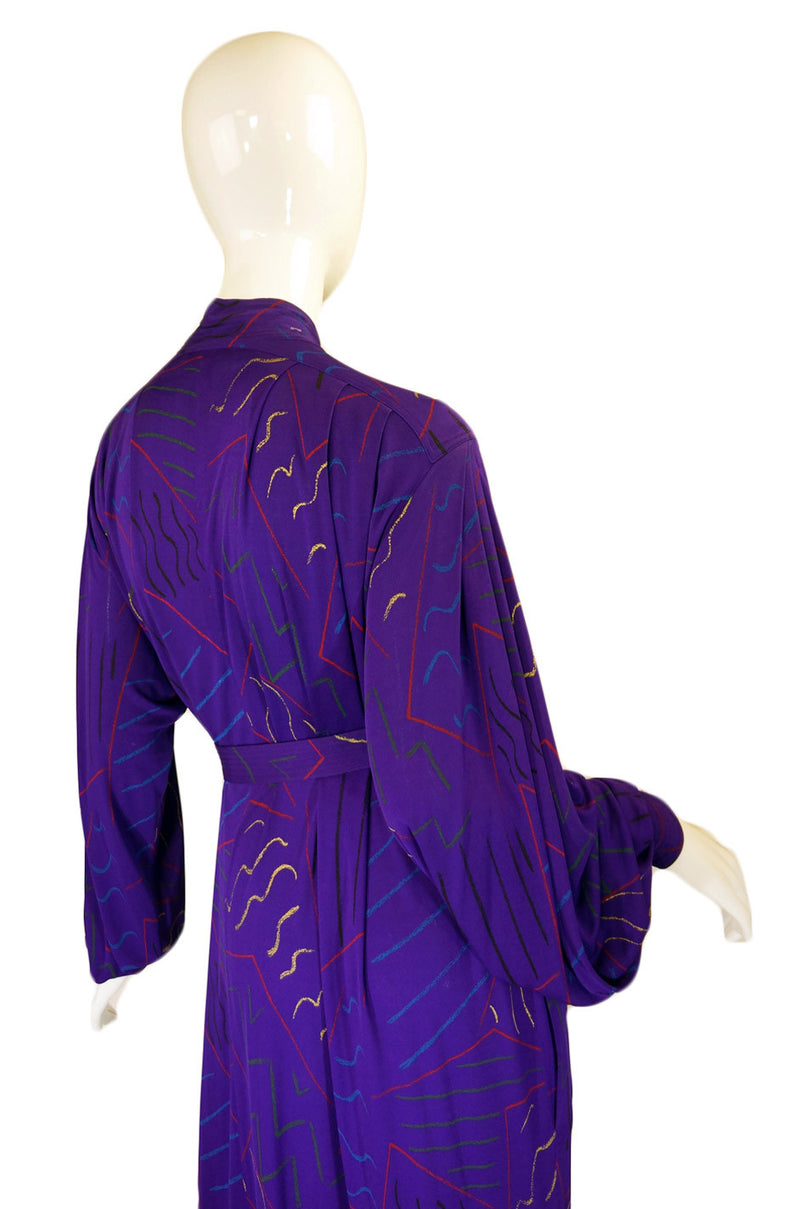 1970s Jean Muir Purple Print Dress