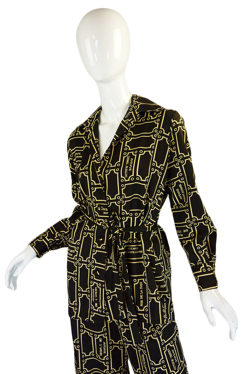 1970s Lanvin Logo Printed Jersey Three Piece Pant Set
