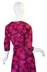 1950s Pink Floral Silk Cocktail Dress