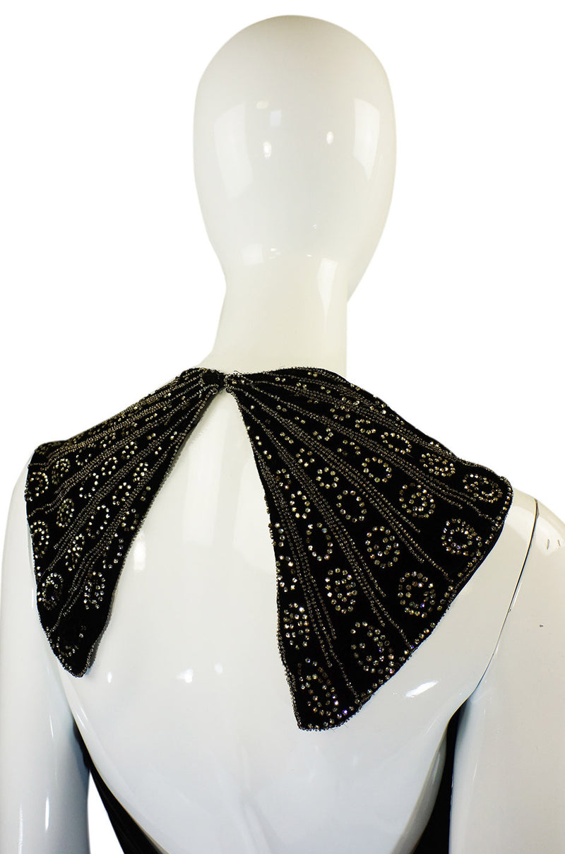 1920s Plunge Back Silk Velvet Bead Gown