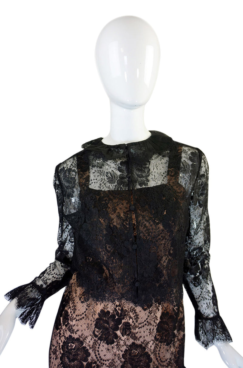 1980s Fine Lace Bill Blass Dress & Jacket