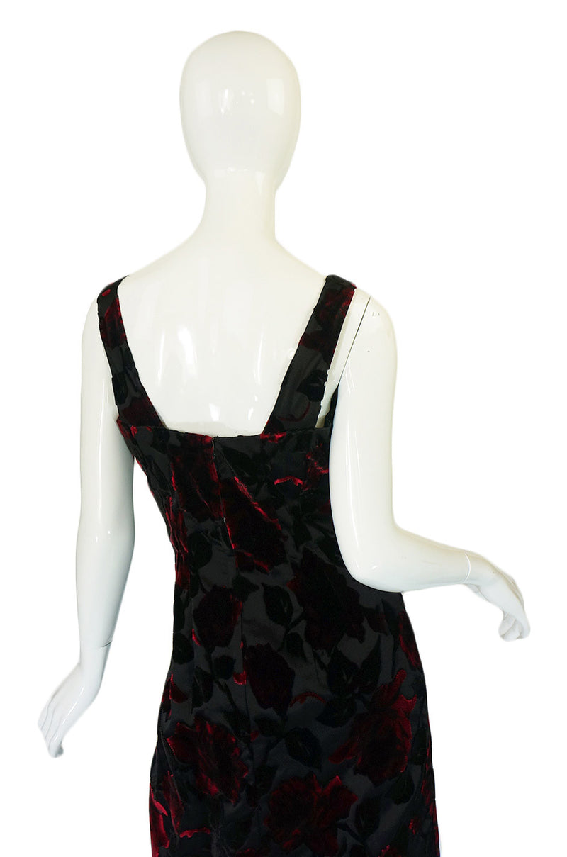 1960s Velvet Rose Silk Wiggle Dress