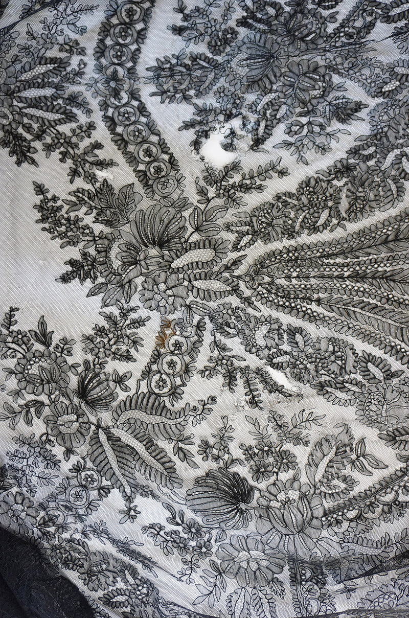 1860s Hand Made Chantilly Square Shawl