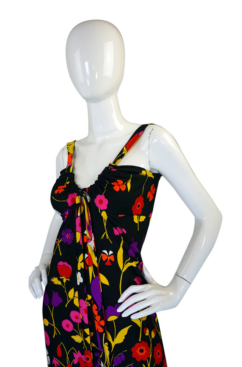 c1973 Lanvin Floral Jersey Halter Dress