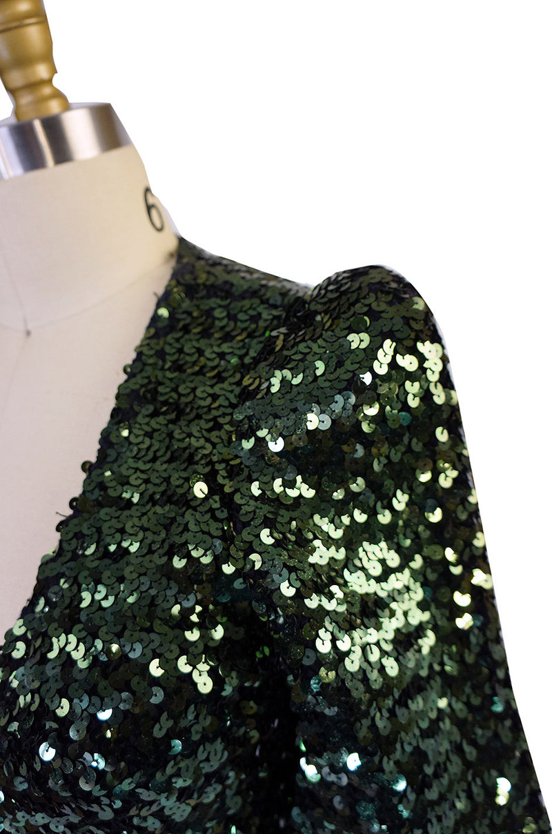 Rare 1970s Sequin Green Biba Jacket Shrimpton Couture Rare 1970s Sequin Green Biba Jacket Shrimpton Couture