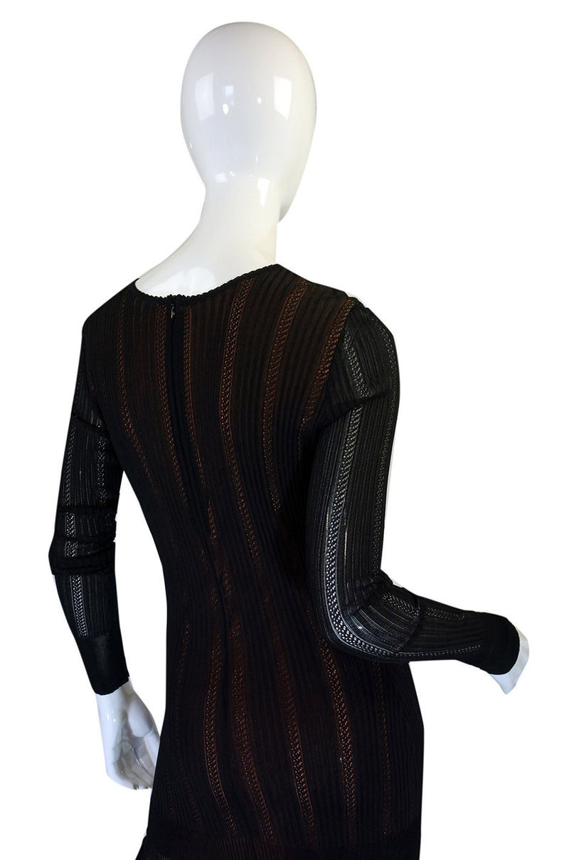 2008 Azzedine Alaia Black & Nude Open Weave Knit Dress