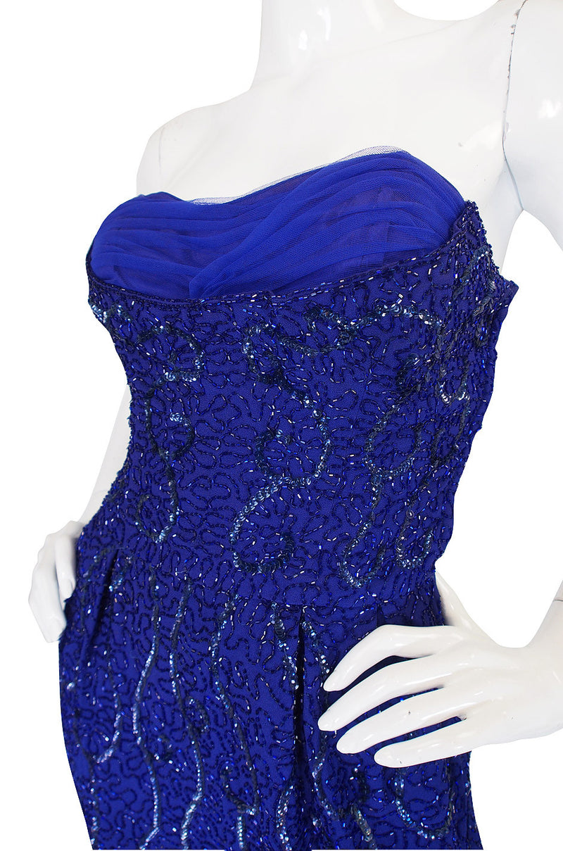 c1954 Ceil Chapman Strapless Bead & Sequin Silk Dress