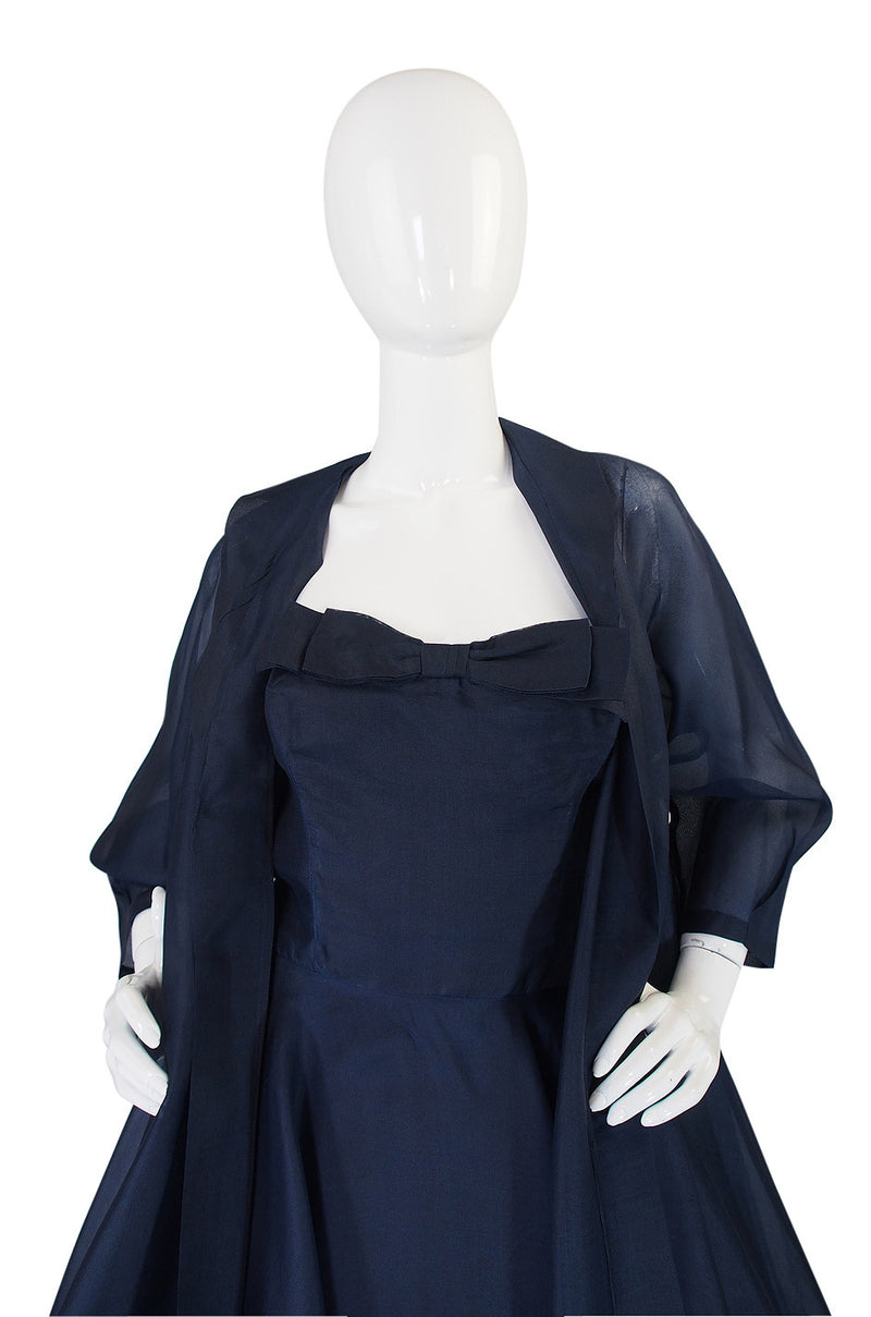 1950s Ink Blue Silk Organza Dress & Coat