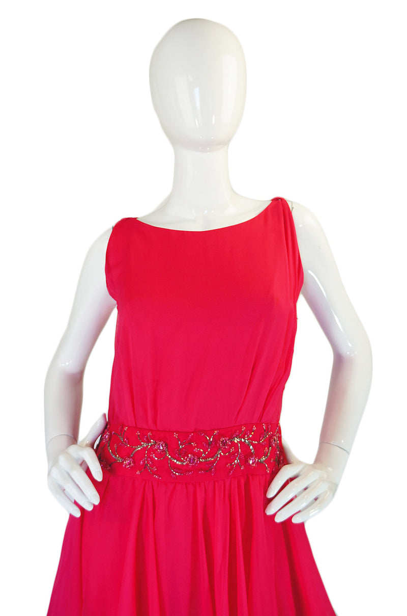 1960s Silk Chiffon Tiered Dress w Capelet