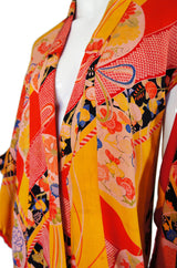1930s Vibrant Coral Printed Silk Kimono