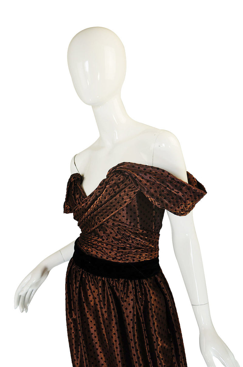 1980s Off Shoulder Dotted Lanvin Dress