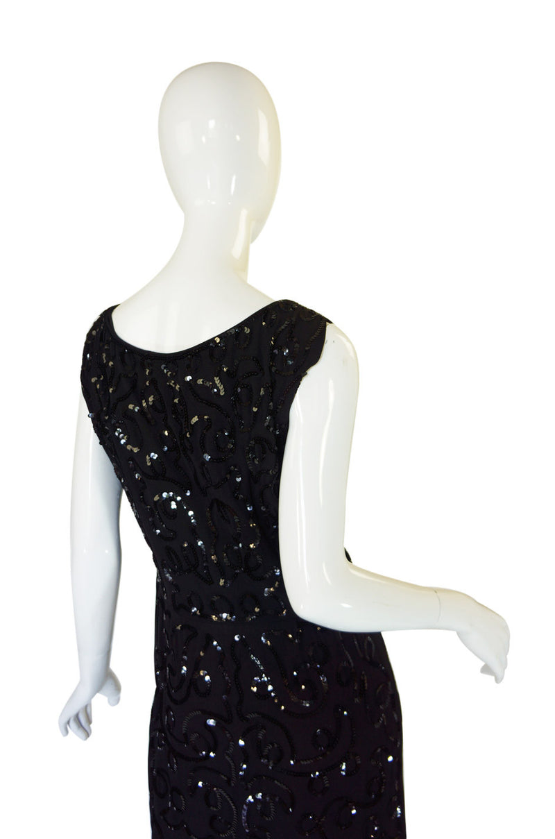 Early 1930s Sequin Silk Crepe Shift Dress