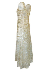 Resort 2008 Oscar de la Renta Runway Muted Gold Paillette & Beaded Dress on Silk Net