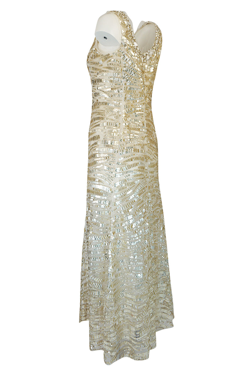 Resort 2008 Oscar de la Renta Runway Muted Gold Paillette & Beaded Dress on Silk Net