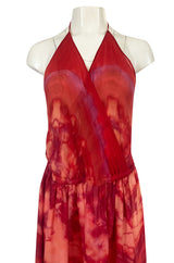 1970s Lillie Rubin Tie Dye Silk Dress w Low Back and Halter Front