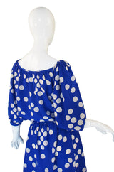 1970s Ted Lapidus Blue Silk Dot Dress