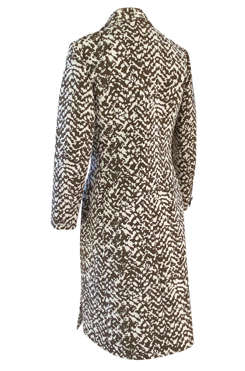 1970s Givenchy Structured Neoprene Canvas Finish Abstract Print Coat w Silver Buttons