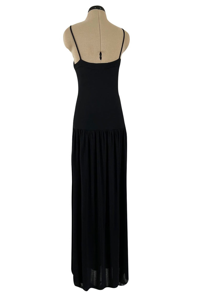 Superb 1980s Christian Dior by Marc Bohan Minimalist Black Jersey Drop Waist Dress