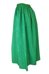 1970s Ladd Ltd Bright Emerald Green Moire Silk Taffeta Skirt
