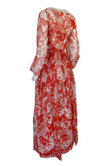 1973 Chanel Numbered Haute Couture Red Silk Chiffon Dress