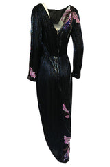 Spring 1983 Bob Mackie Hand Applied Bead & Sequin Silk 'Orchid' Dress