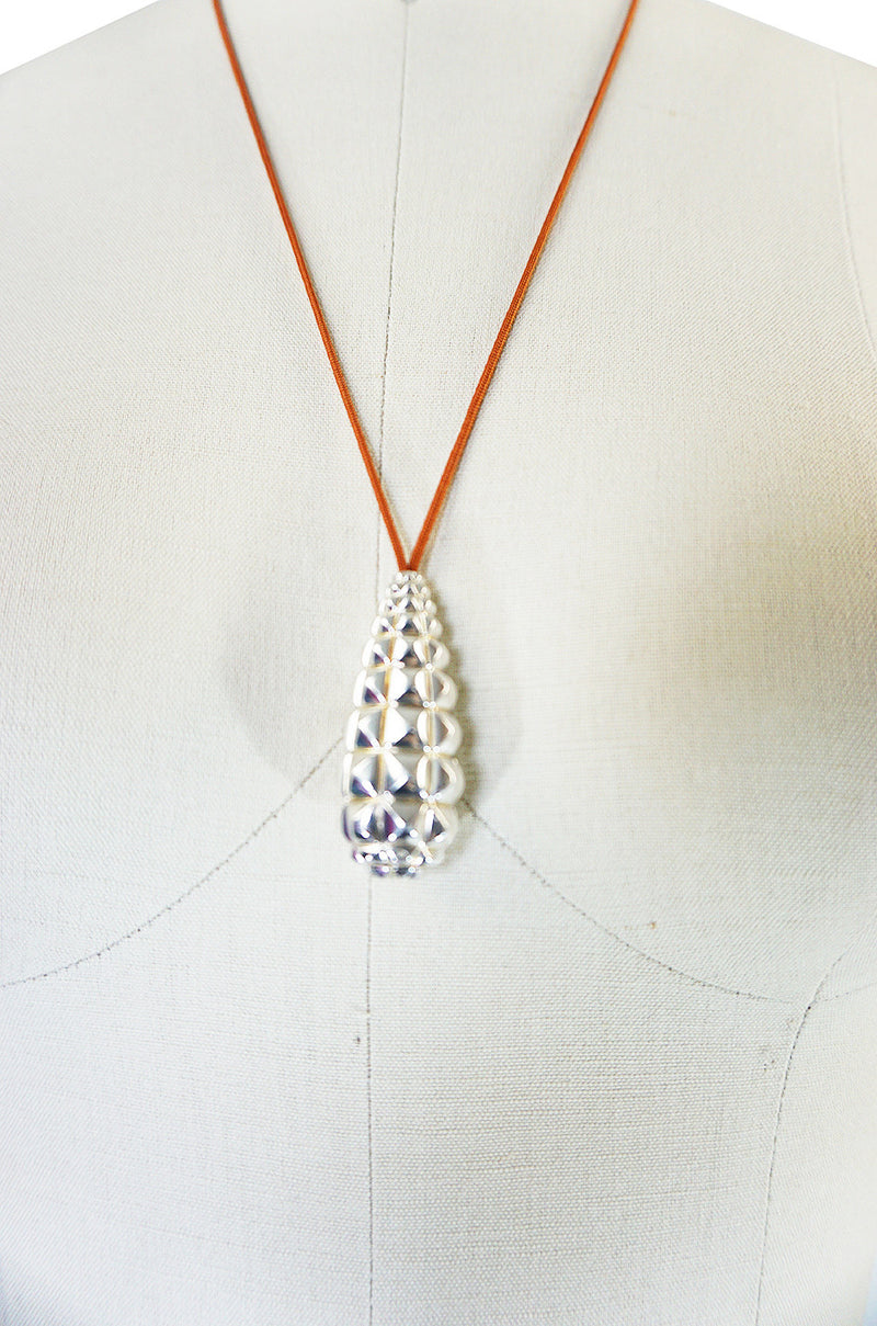 Hermes Sterling Silver Tear Drop Pendant Necklace