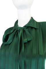 1970s Yves Saint Laurent Green Silk Stripe on Stripe Top