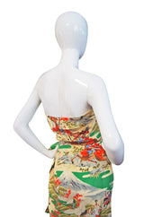 1940s Rare Hawaiian Wiggle Print Dress