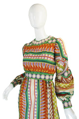 1960s Tribal Print Silk Malcolm Starr Maxi Dress