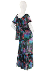 1970s Floral Silk Chiffon Yves Saint Laurent Set