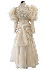 Late 1980s Capriccio Victorian Inspired Ecru Ivory Colour Silk Organza Dress Set