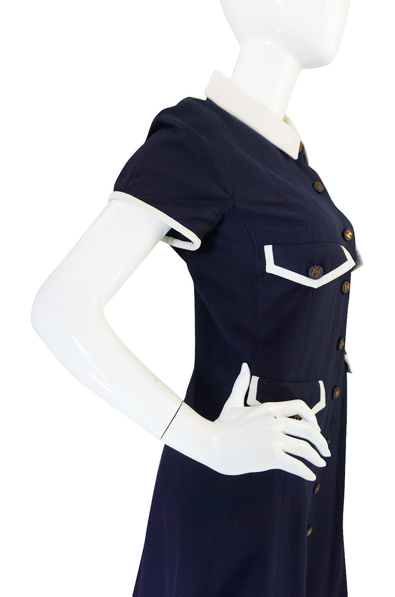 Chanel 1993 Navy & White Waffle Weave Runway Dress