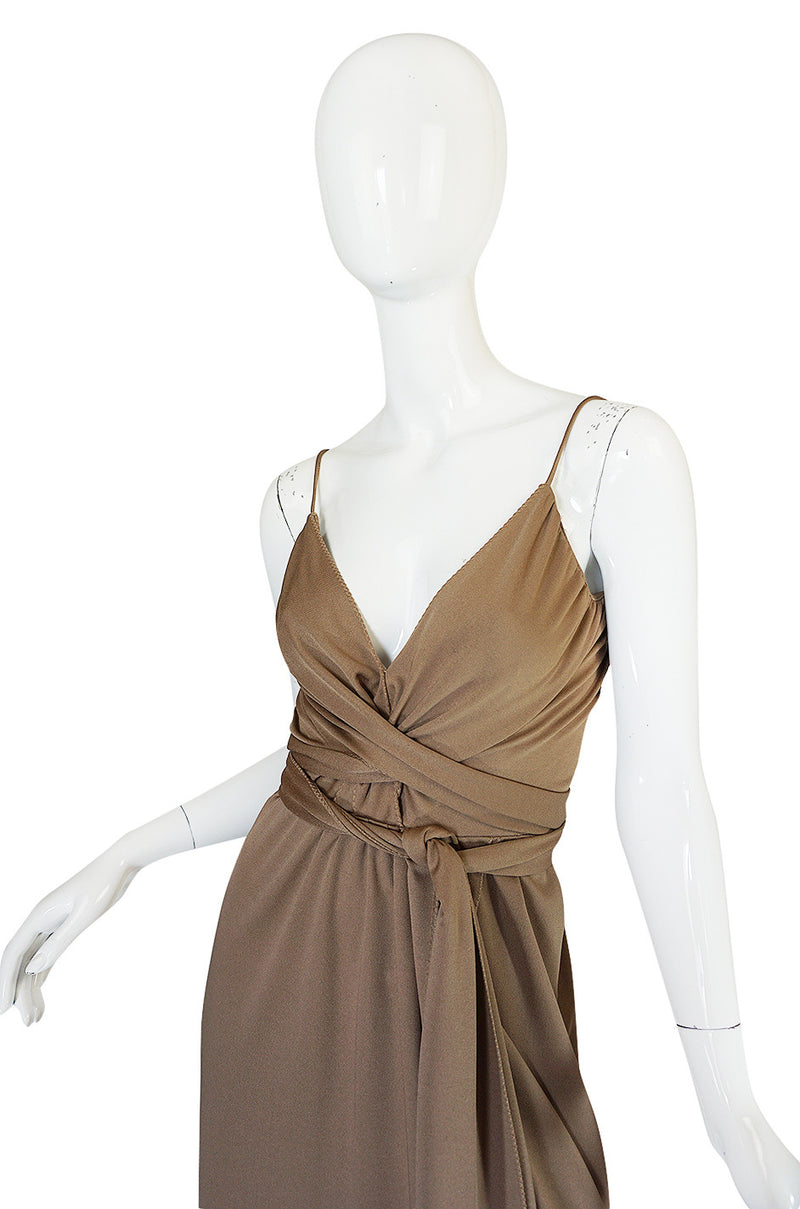 1970s Stephen Burrows  Slinky Taupe Jersey Wrap Dress
