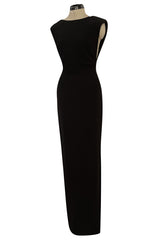 Early 2000s John Anthony Couture Completely Open Back Black Dress w High Side Slit