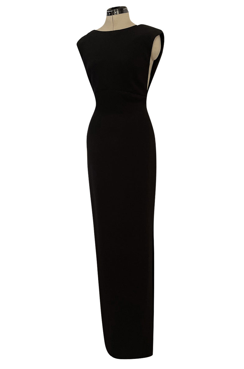 Early 2000s John Anthony Couture Completely Open Back Black Dress w High Side Slit