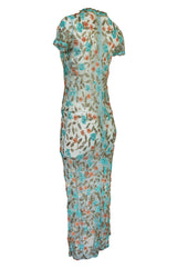 1960s French Pale Blue Hand Beaded & Sequin on Net Dress