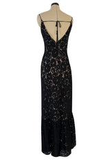 Easy to Wear 2010s Lanvin by Alber Elbaz Black Lace Illusion Dress w Button Front