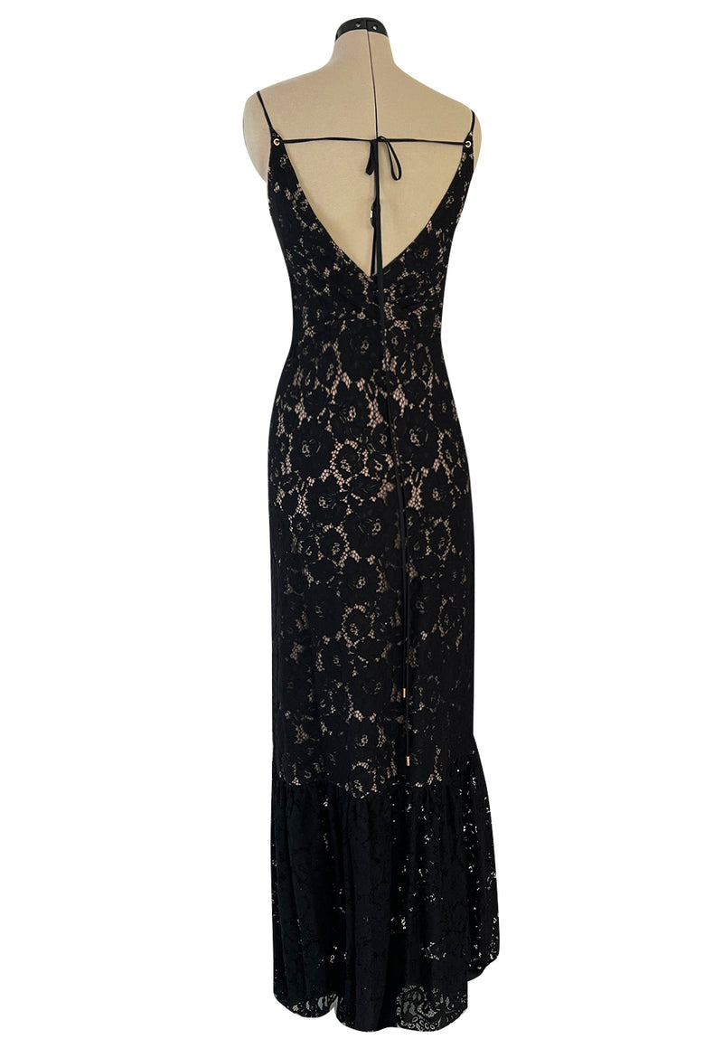 Easy to Wear 2010s Lanvin by Alber Elbaz Black Lace Illusion Dress w Button Front